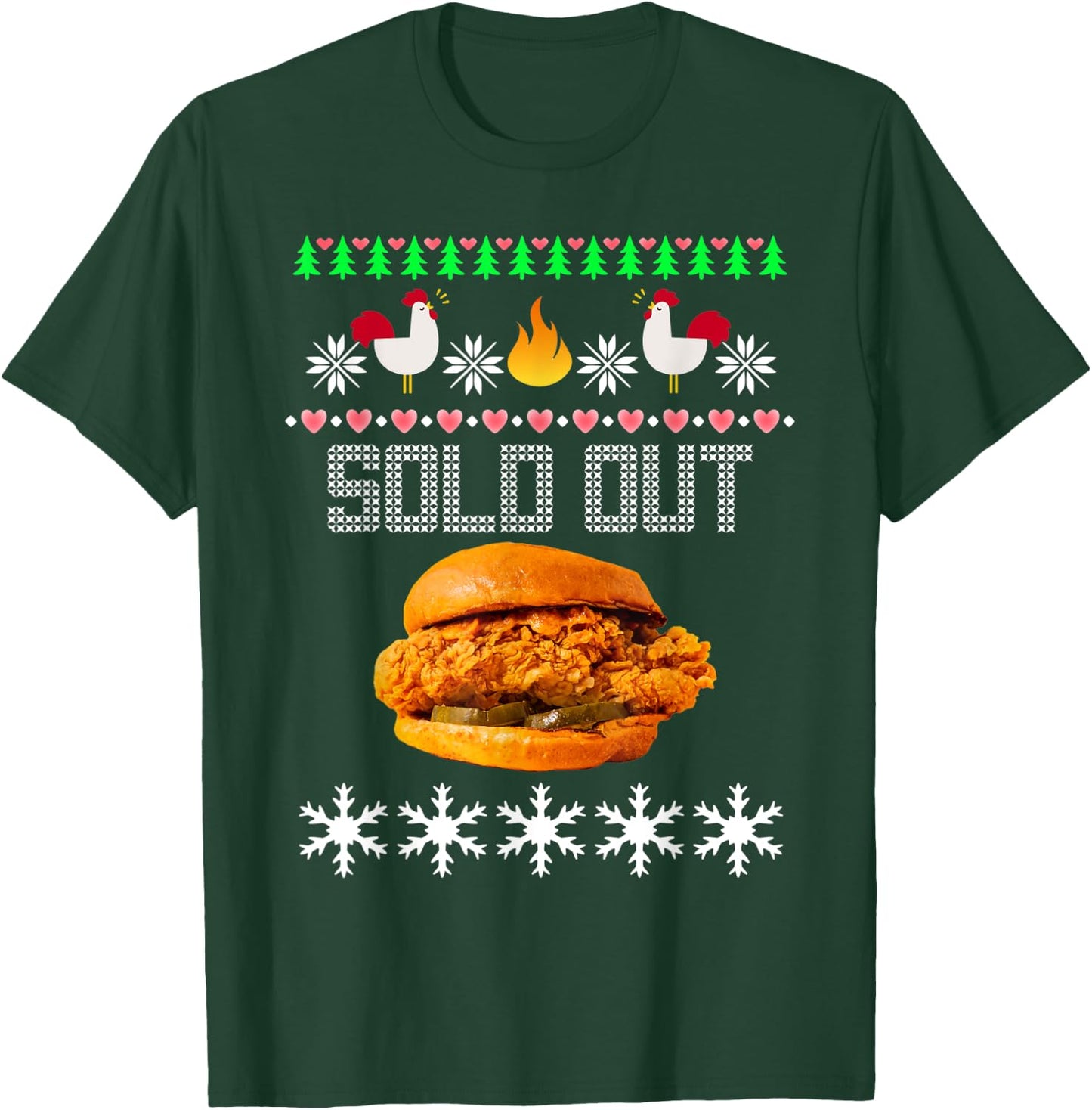 Funny Spicy Chicken Sandwich Ugly Christmas Sweater Shirt T-Shirt - T-Shirt | Forest