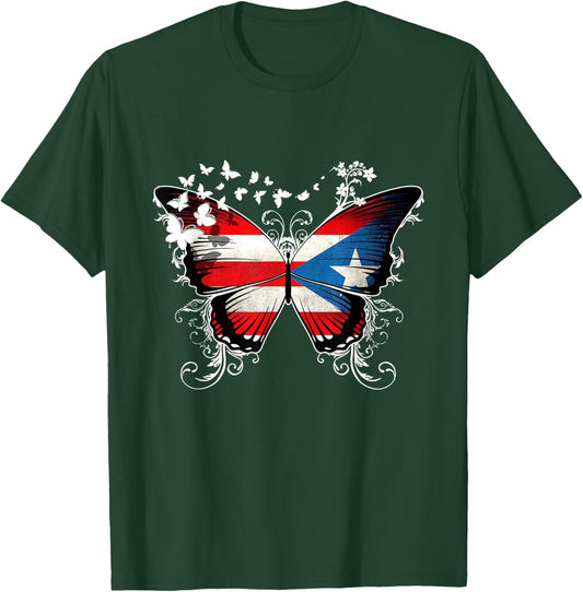 Puerto Rico Flag Shirt Butterfly Graphic T Shirt T-Shirt - T-Shirt | Forest