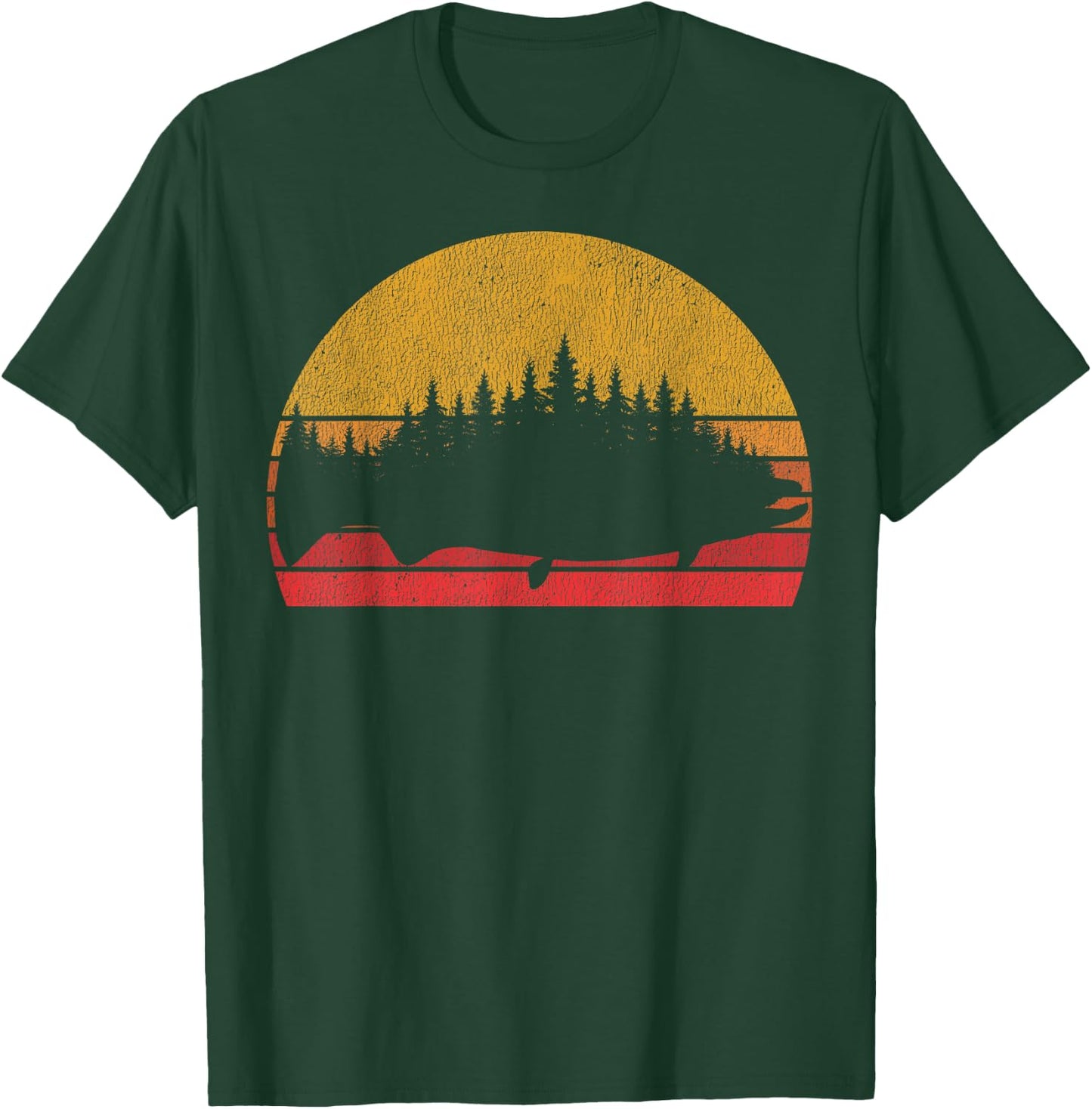 Salmon Fishing Retro Sunset Forest Vintage Outdoors T-Shirt - T-Shirt | Forest