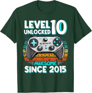 Level 10 Year Old Unlocked 10th Birthday Boy Video Gamer T-Shirt - T-Shirt | Forest