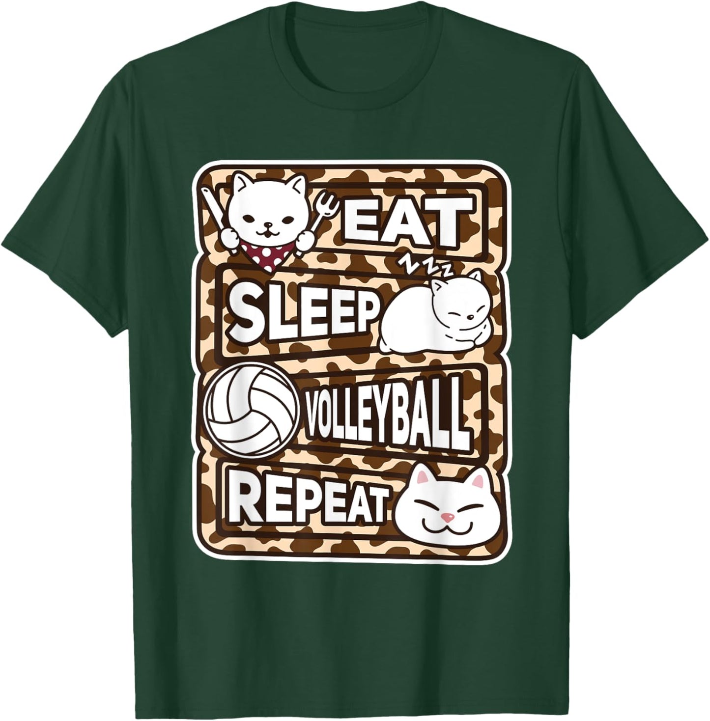 Eat Sleep Volleyball Repeat Girl Boy Volleyball Lover Outfit T-Shirt - T-Shirt | Forest