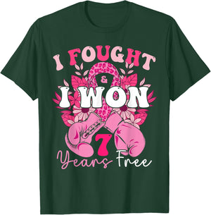 I Fought And I Won 7 Years Free Breast Cancer Awareness 2024 T-Shirt - T-Shirt | Forest