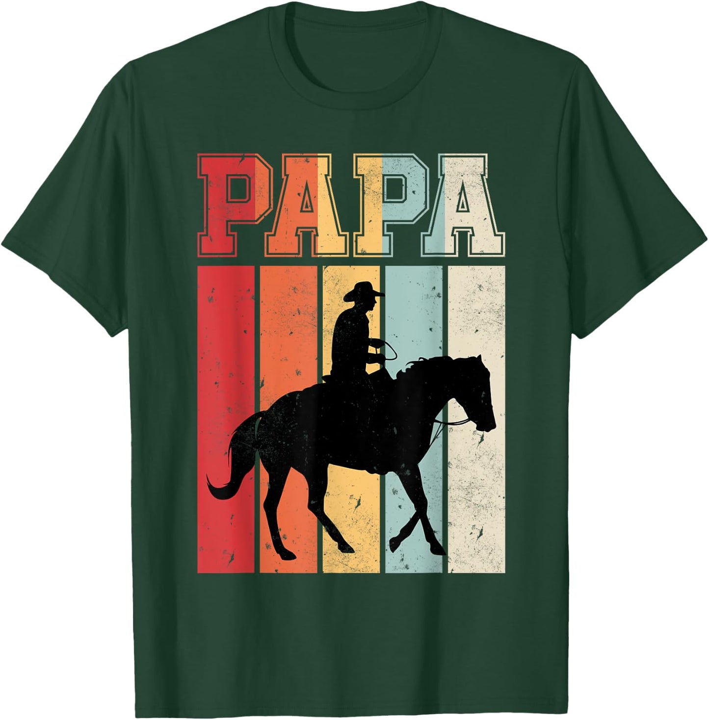 Vintage Horse Riding Papa Retro Gift Father's Day Daddy T-Shirt - T-Shirt | Forest