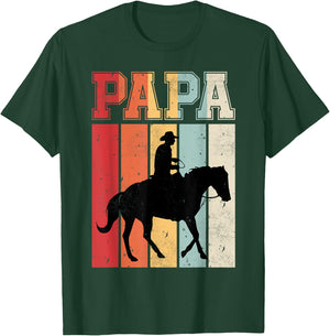 Vintage Horse Riding Papa Retro Gift Father's Day Daddy T-Shirt - T-Shirt | Forest