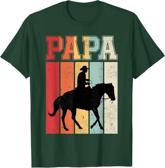 Vintage Horse Riding Papa Retro Gift Father's Day Daddy T-Shirt - T-Shirt | Forest