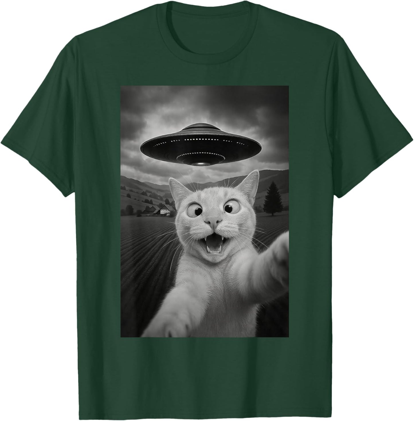 Cat Selfie UFO Graphic Funny Men Women Kids Funny Cat Shirts T-Shirt - T-Shirt | Forest