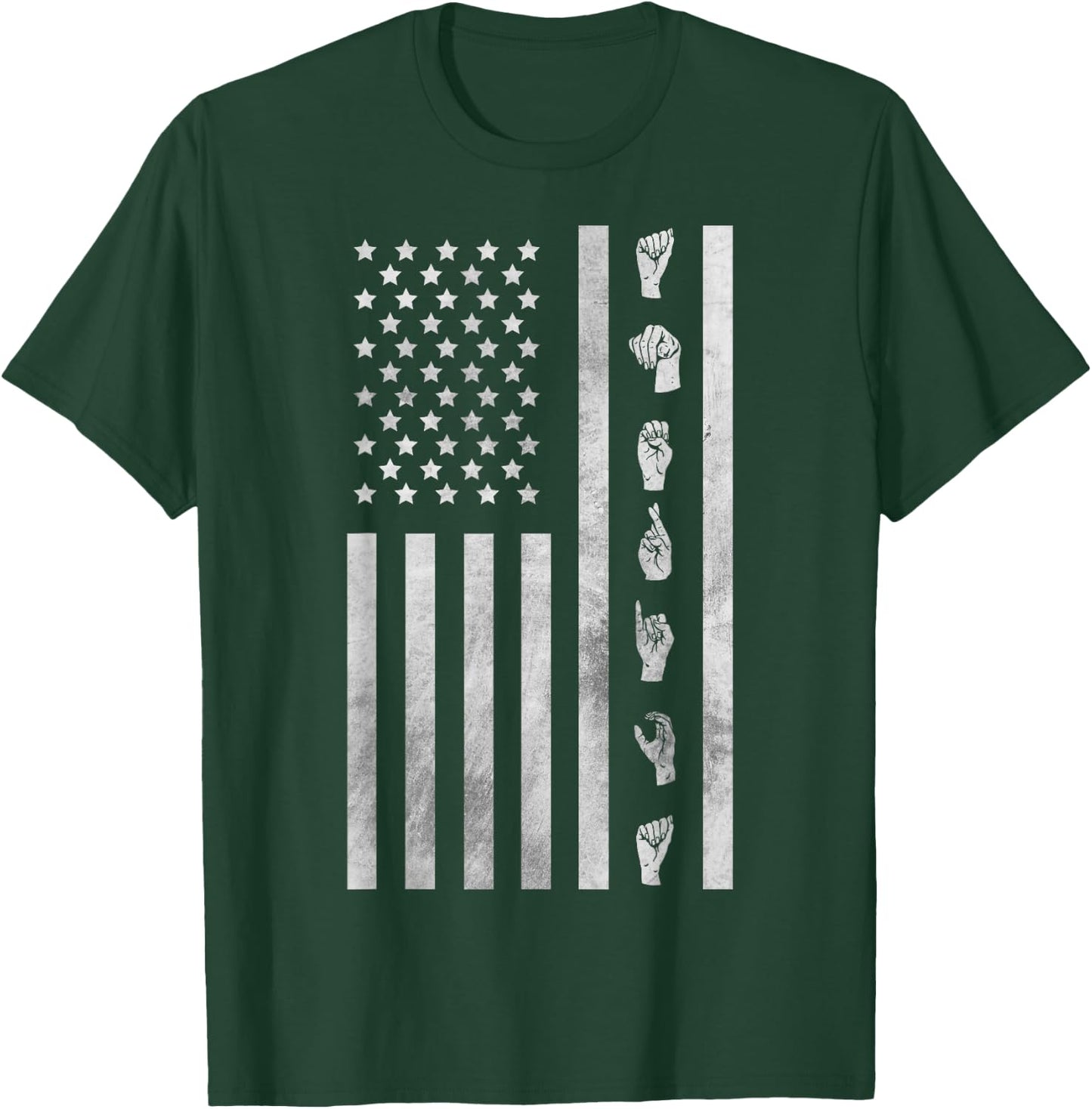 American Flag ASL Shirt American Sign Language America USA Women Kids Men T-Shirt - T-Shirt | Forest