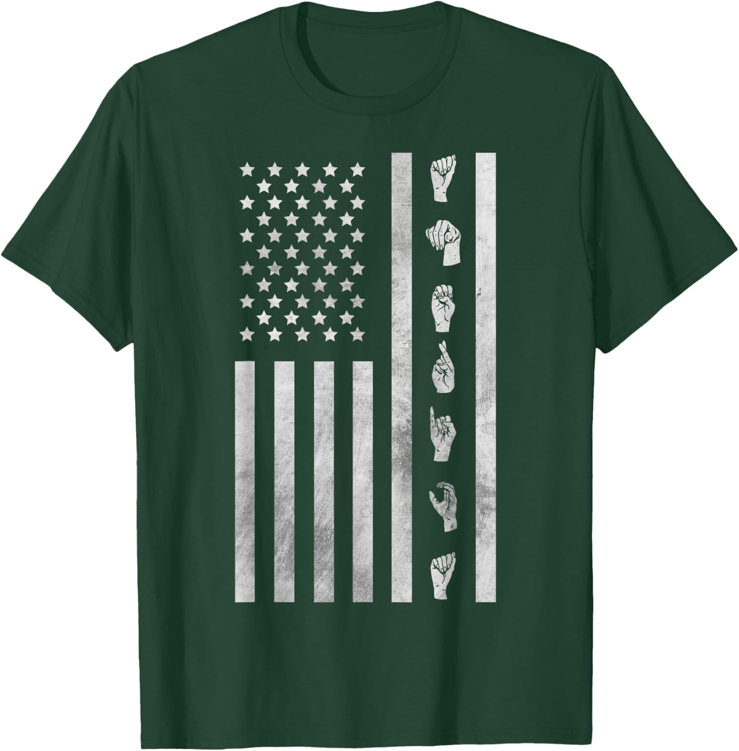 American Flag ASL Shirt American Sign Language America USA Women Kids Men T-Shirt - T-Shirt | Forest