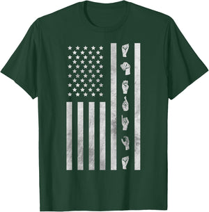 American Flag ASL Shirt American Sign Language America USA Women Kids Men T-Shirt - T-Shirt | Forest