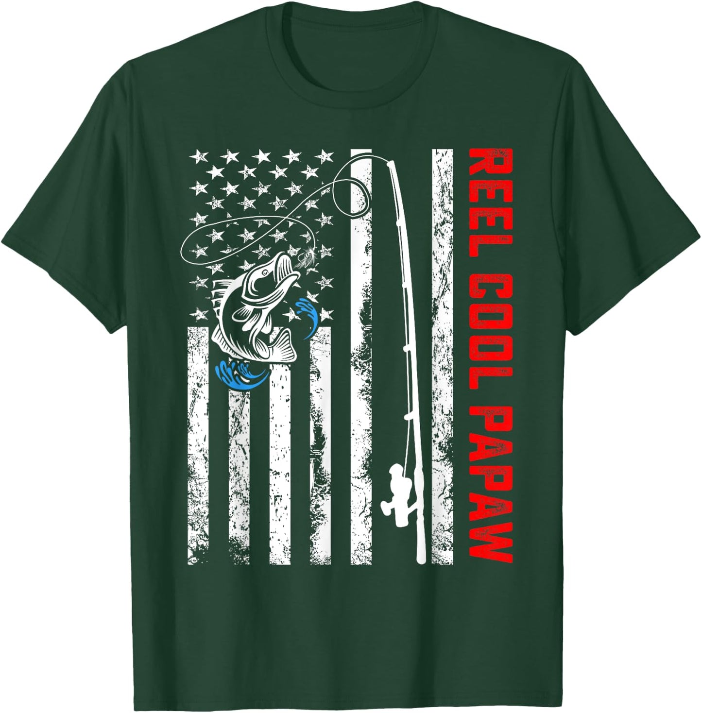 Reel Cool Papaw American Flag Fishing Birthday Fathers Day T-Shirt - T-Shirt | Forest