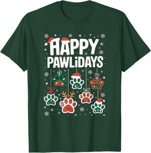Funny Happy Pawlidays Christmas Dog Paw Xmas Dogs Lovers T-Shirt - T-Shirt | Forest