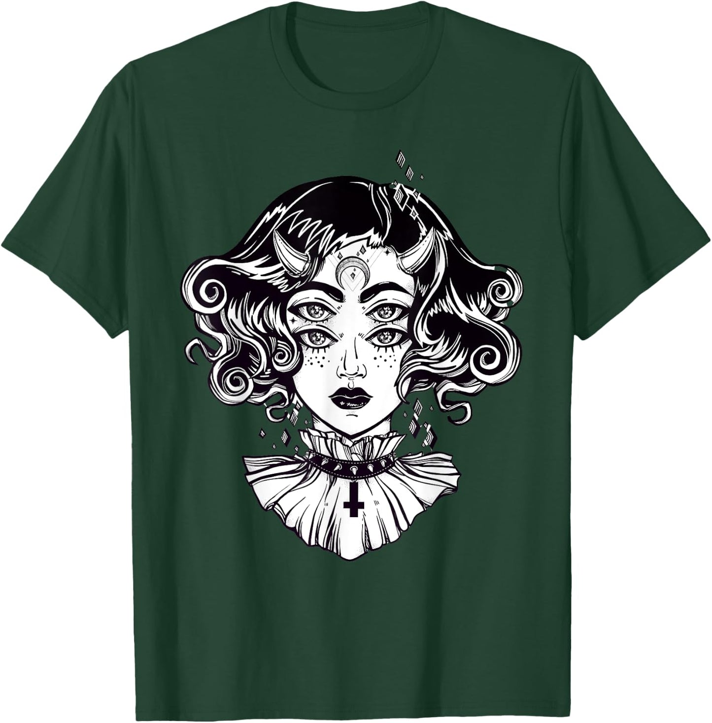 Horned Devil Girl - Satanic Halloween Glitch Goth T-Shirt - T-Shirt | Forest