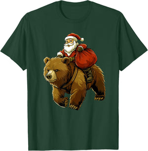 Funny Santa Bear Christmas Kids Boys Men Xmas T-Shirt - T-Shirt | Forest