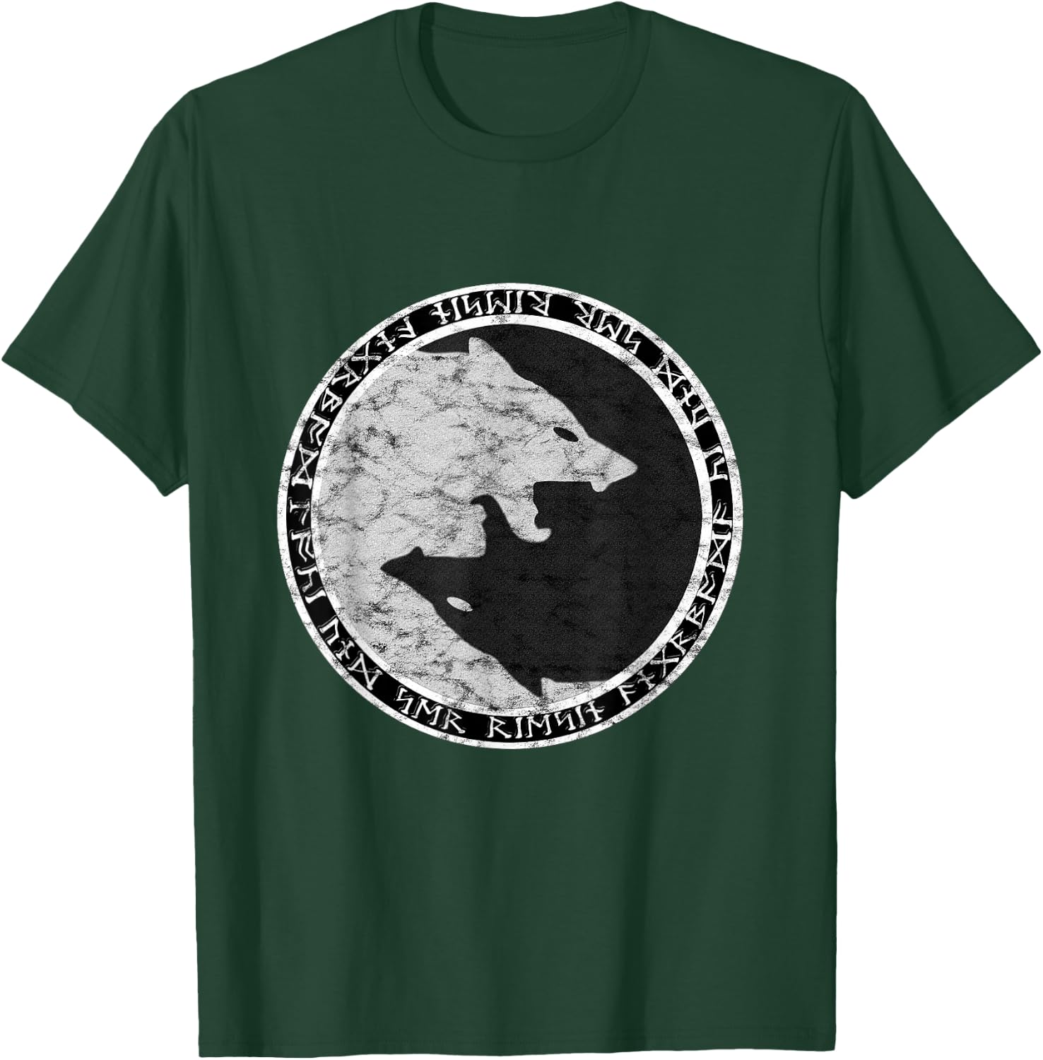 Fenrir Wolf Of Odin With Norse Runes Distressed T-Shirt - T-Shirt | Forest