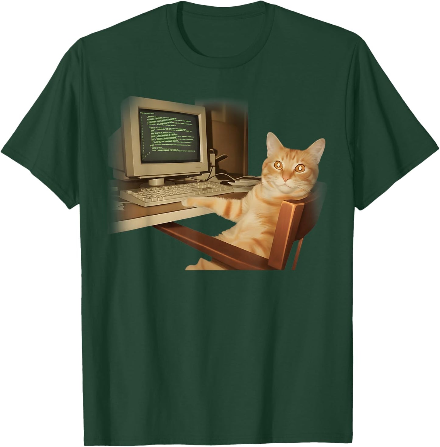 Retro Computer Cat Funny Science Meme Men Women Kids T-Shirt - T-Shirt | Forest