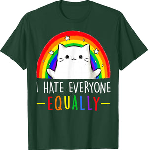 Funny Cat I Hate Everyone Equally LGBT Rainbow Pride Month T-Shirt - T-Shirt | Forest
