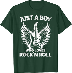 Just A Boy Who Loves Rock And Roll Rock Band Guitar Concert T-Shirt - T-Shirt | Forest