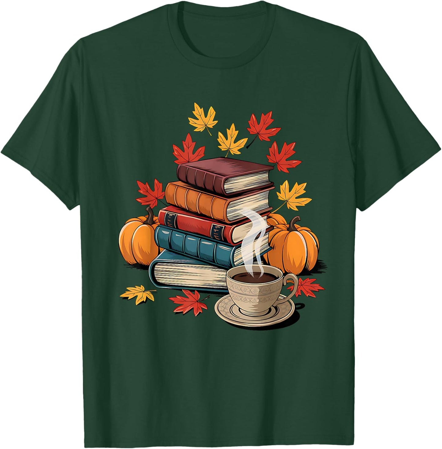 Vintage Books Tea Lovers Fall Autumn Leaves and Pumpkins T-Shirt - T-Shirt | Forest
