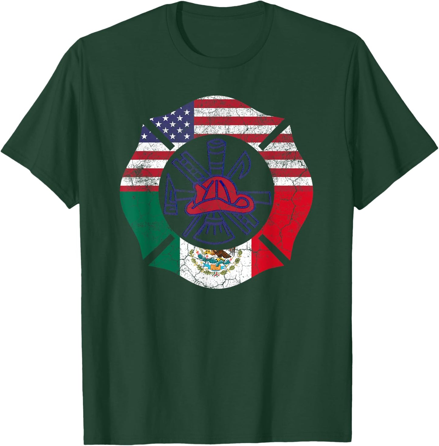 Cinco De Mayo Shirt Firefighter Mexican American Flag Gift Women Men T-Shirt - T-Shirt | Forest