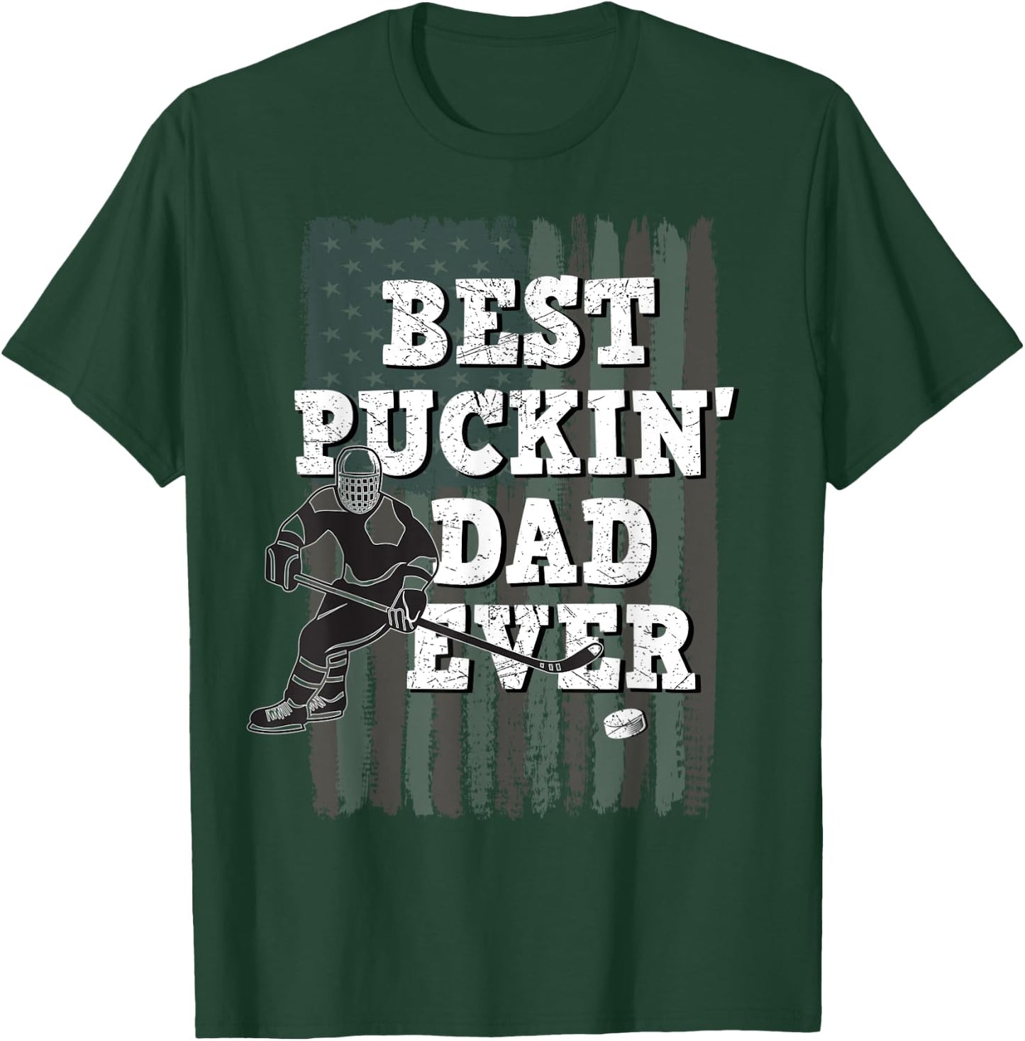 Best Puckin' Dad Ever Shirt Ice Hockey American Flag Gift T-Shirt - T-Shirt | Forest