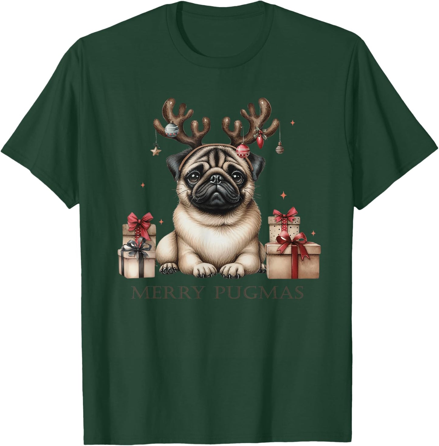Funny Pug Merry Pugmas Xmas Dogs PugsLove Boys Girls Kids T-Shirt - T-Shirt | Forest