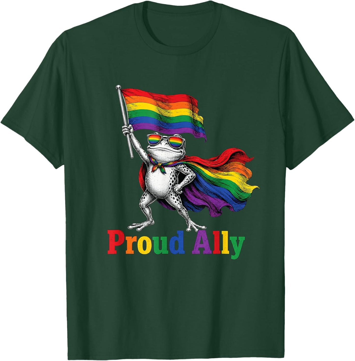 Proud Ally Rainbow Frog Pride Flag Funny LGBTQ Supporter T-Shirt - T-Shirt | Forest