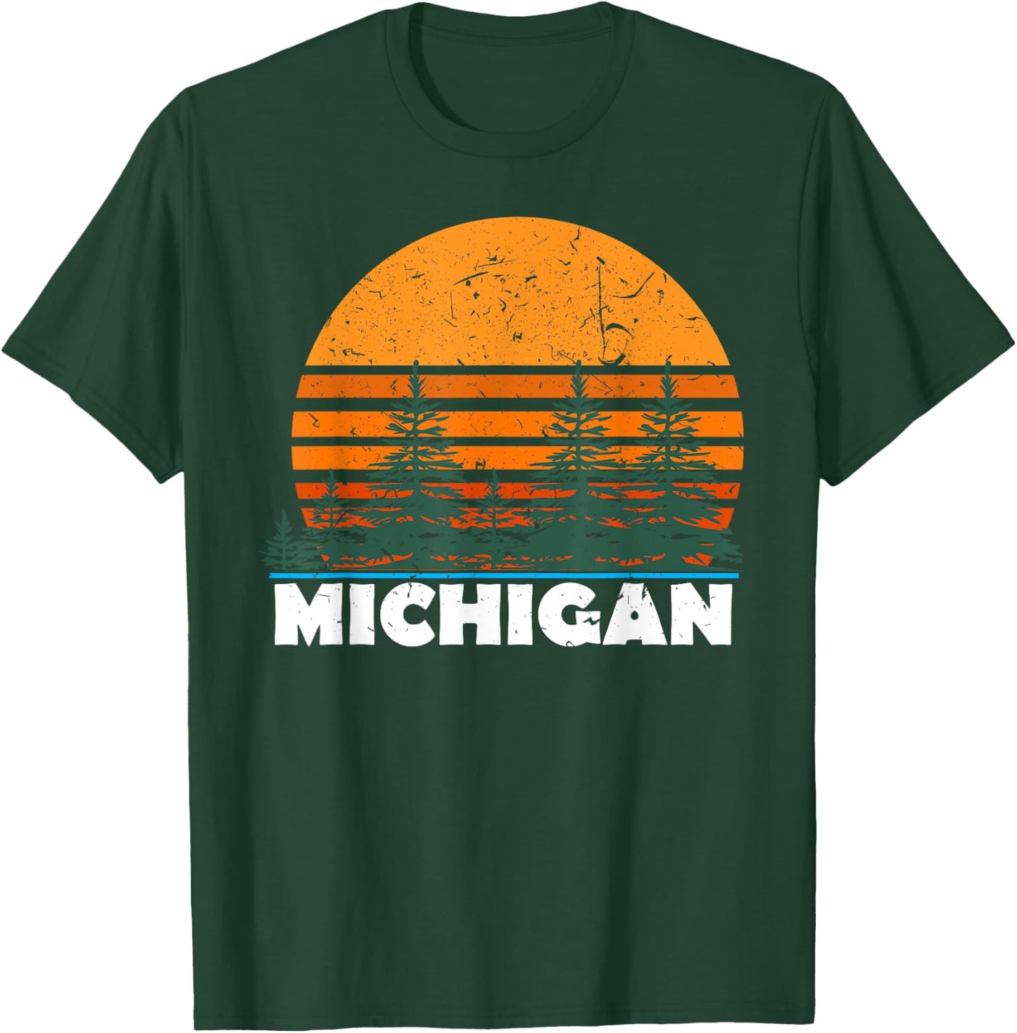 Michigan Shirt | Vintage Retro Sunset MI State Gift T-Shirt - T-Shirt | Forest