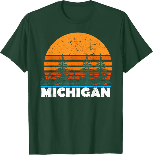 Michigan Shirt | Vintage Retro Sunset MI State Gift T-Shirt - T-Shirt | Forest