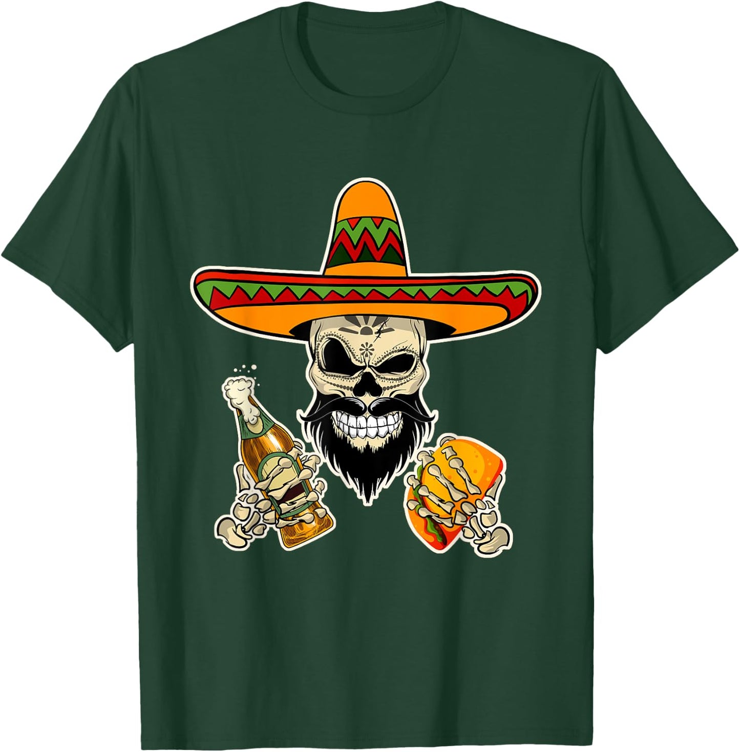 Funny Mexican Sugar Skull with Tacos and Beer T-Shirt - T-Shirt | Forest