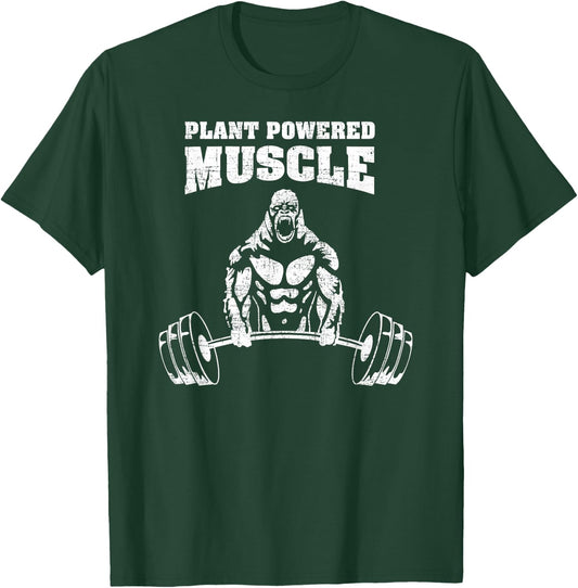 Plant Powered Muscle Vegan Power Bodybuilding Gym Slogan T-Shirt - T-Shirt | Forest