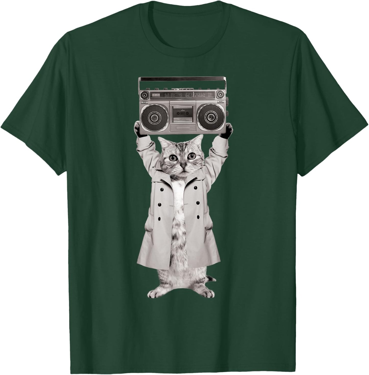 Say Something Cat Boombox Monotone T-Shirt - T-Shirt | Forest