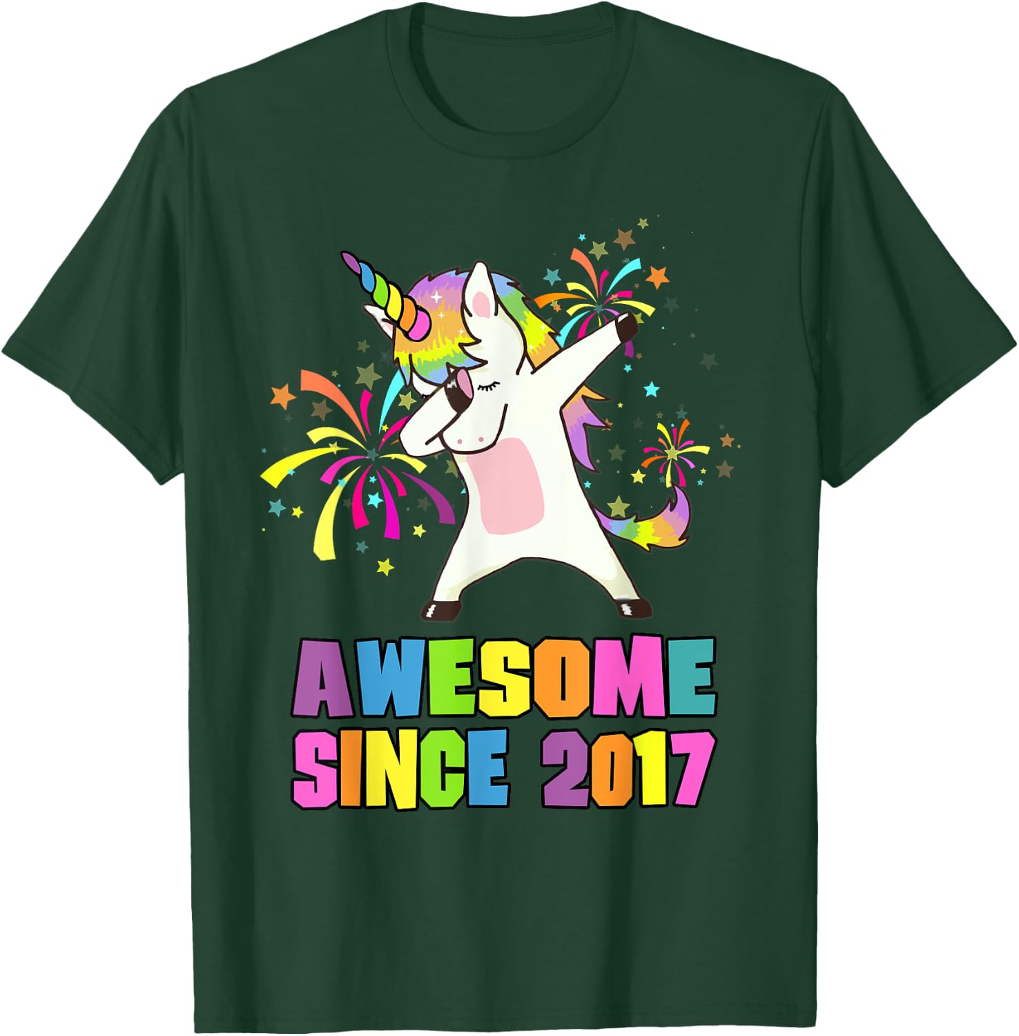 7 Years Old 7th Birthday Awesome Since 2017 Unicorn T-Shirt - T-Shirt | Forest