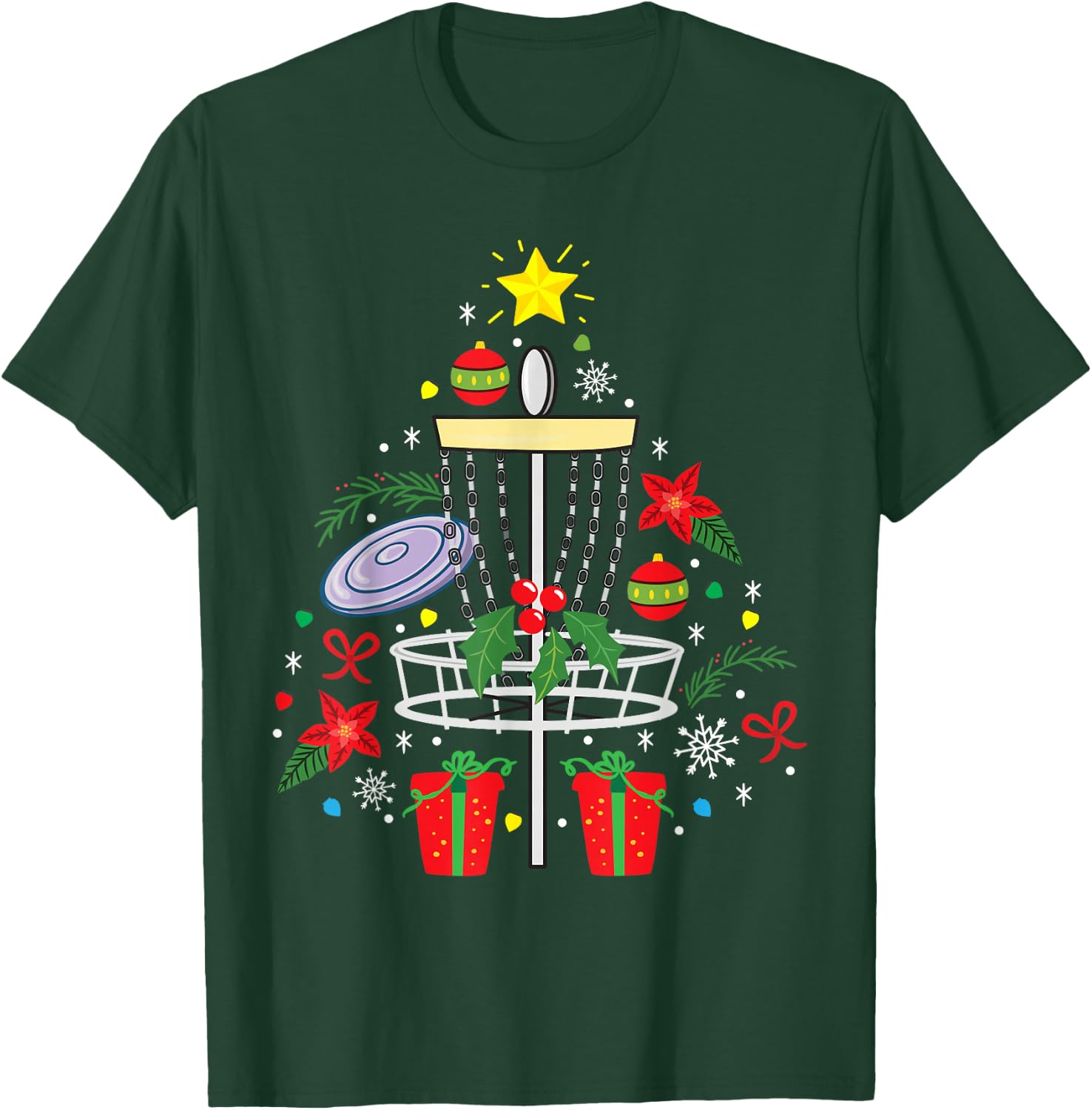 Disc Golf Frisbee Christmas Ornament Tree Funny Gift Men T-Shirt - T-Shirt | Forest