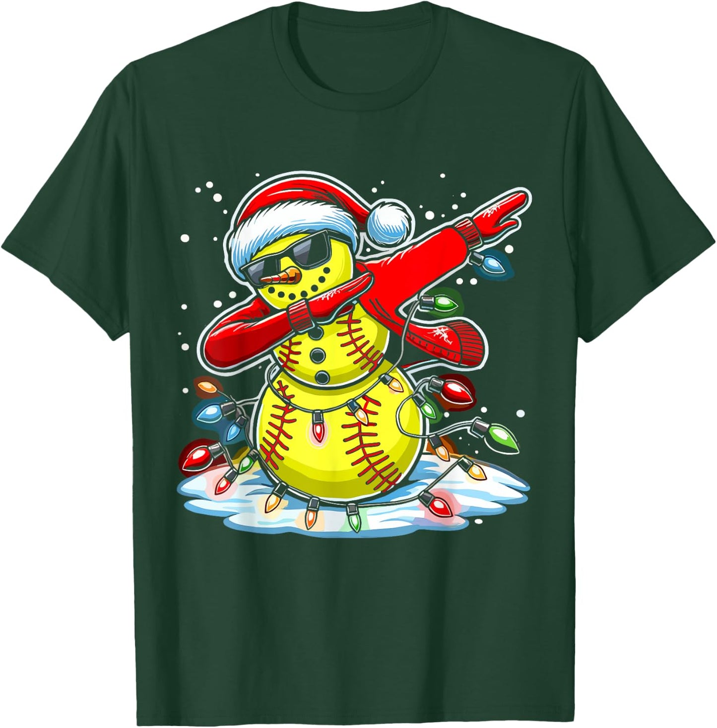 Dabbing Christmas Softball Snowman Girls, Softball Christmas T-Shirt - T-Shirt | Forest