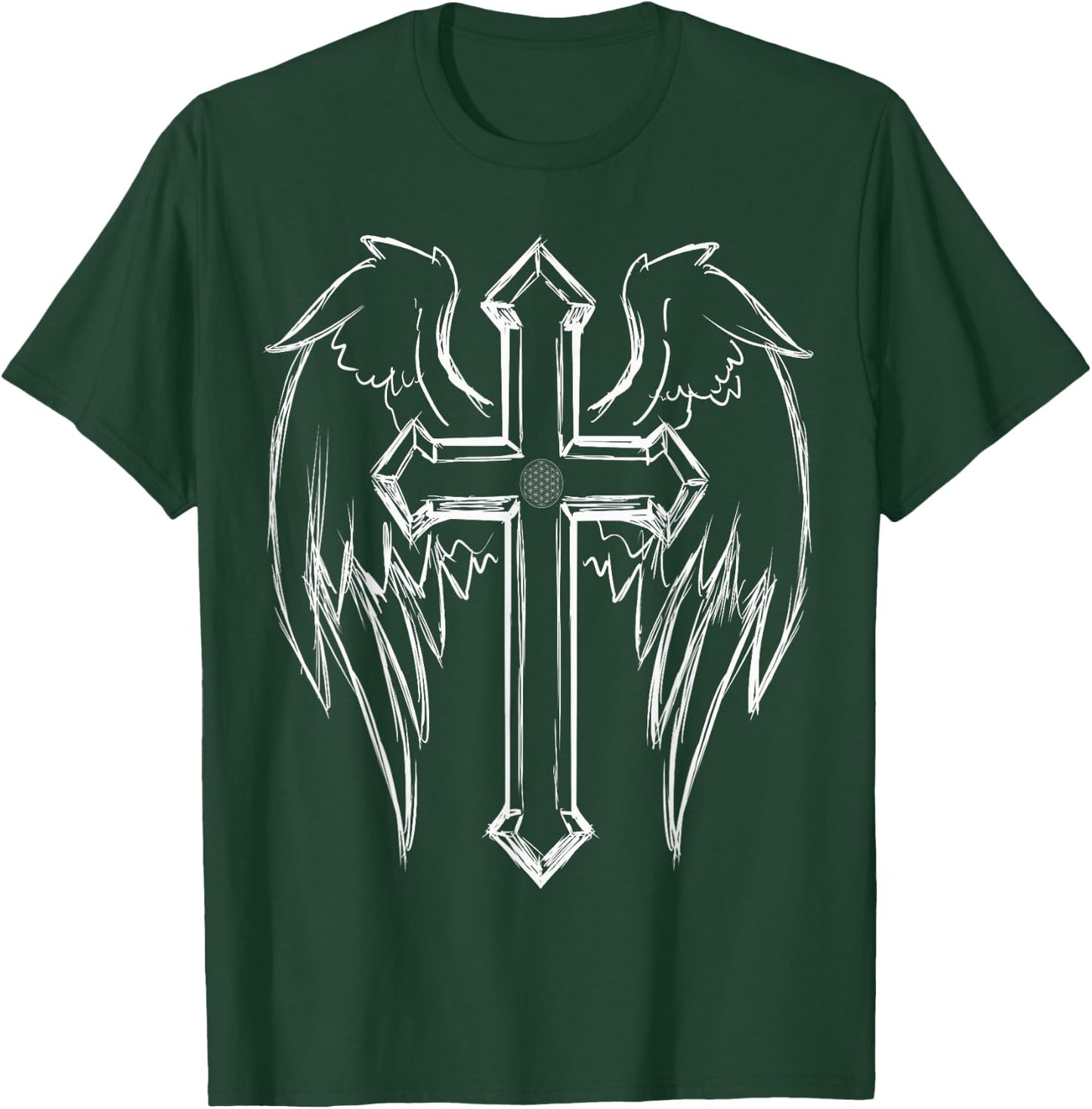Religious Holy Crucifix Christian Angel Wings Cross Gift T-Shirt - T-Shirt | Forest