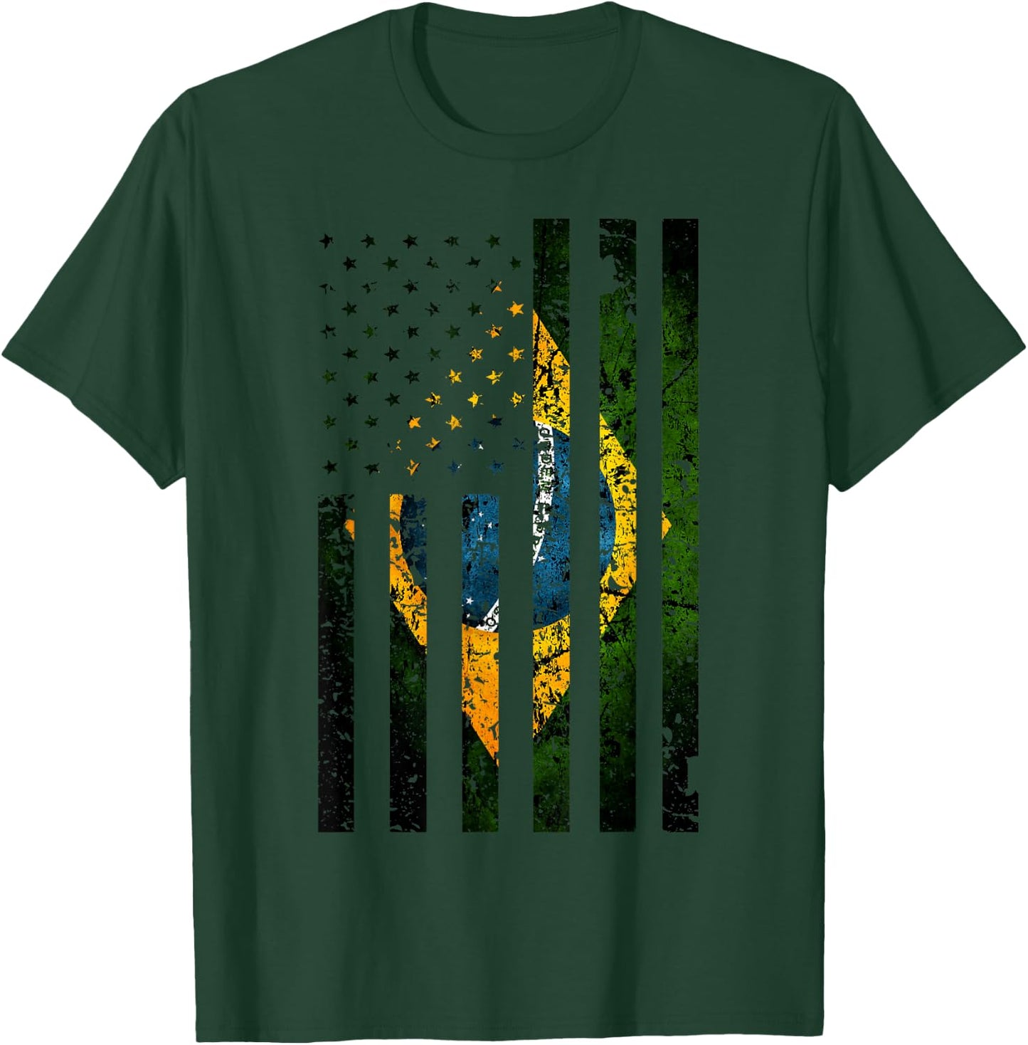 Brazil Brazilian Roots American Flag | Half Brasil Half USA Kids Men T-Shirt - T-Shirt | Forest