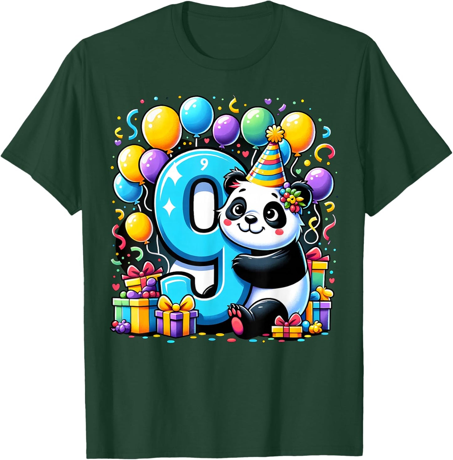 Panda 9th birthday for boy girl 9 years old ninth nine Panda T-Shirt - T-Shirt | Forest