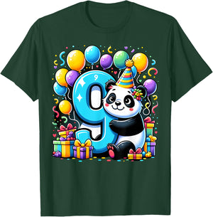 Panda 9th birthday for boy girl 9 years old ninth nine Panda T-Shirt - T-Shirt | Forest