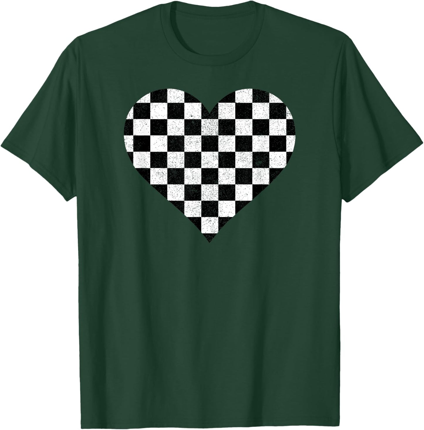 Black And White Checkered Heart Auto Racer T-Shirt - T-Shirt | Forest