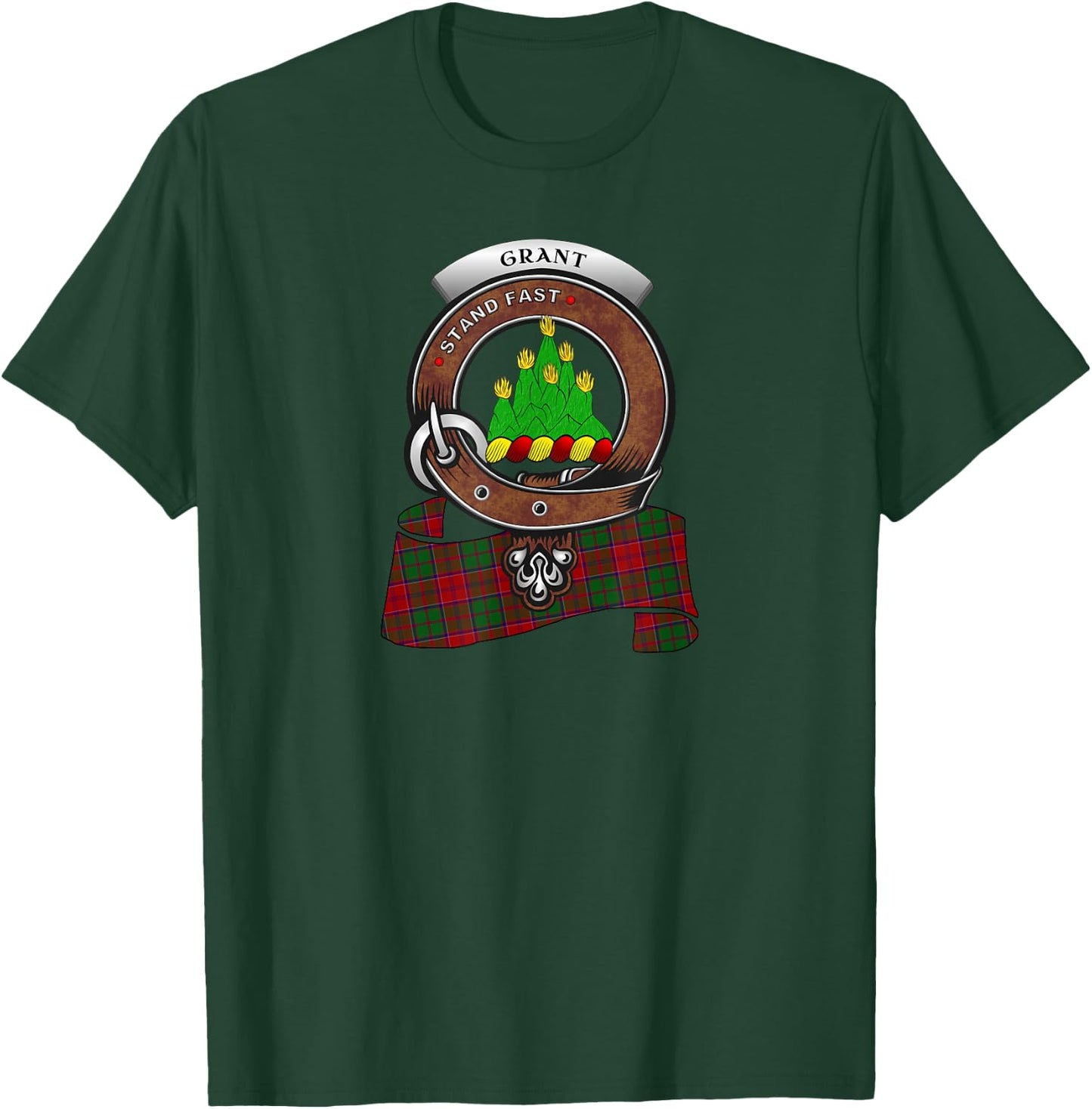 Grant Clan Badge & Tartan T-Shirt - T-Shirt | Forest