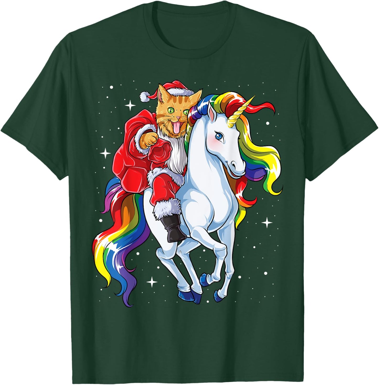 Cat Santa Unicorn T shirt Christmas Girls Women Meowy Xmas T-Shirt - T-Shirt | Forest