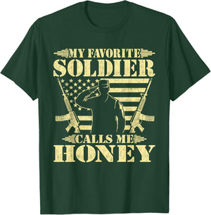 My Favorite Soldier Calls Me Honey Proud Military Wife Gifts T-Shirt - T-Shirt | Forest