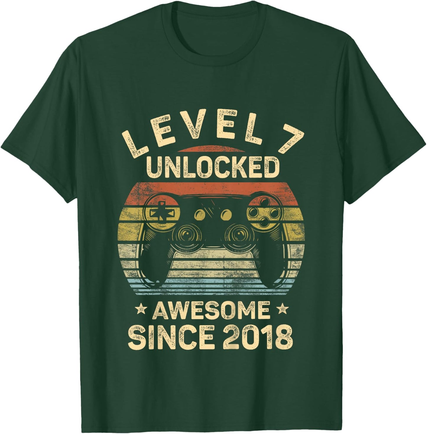 Kids Level 7 Unlocked 7th Birthday 7 Year Old Gifts Gamer Bday T-Shirt - T-Shirt | Forest