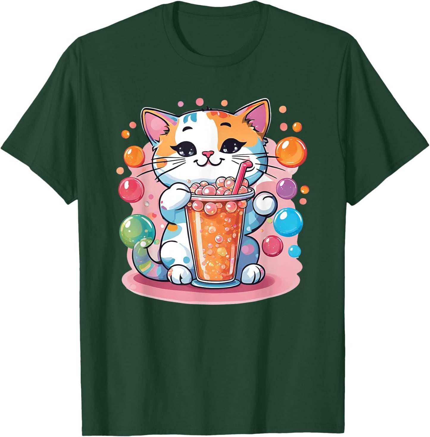 Cat Boba Tea Bubble Tea Anime Kawaii Neko T-Shirt - T-Shirt | Forest