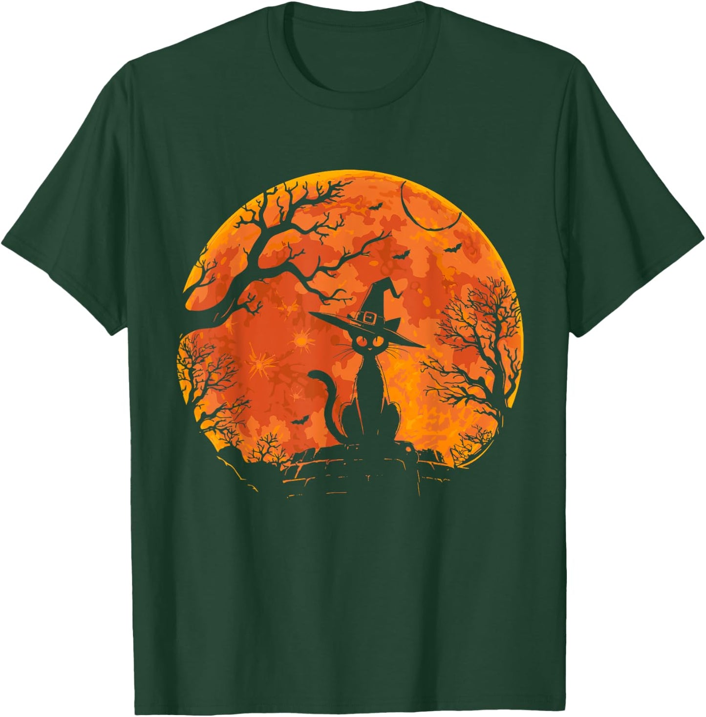 Vintage Scary Halloween Cat Costume Retro Cat Moon Men Women Kids T-Shirt - T-Shirt | Forest