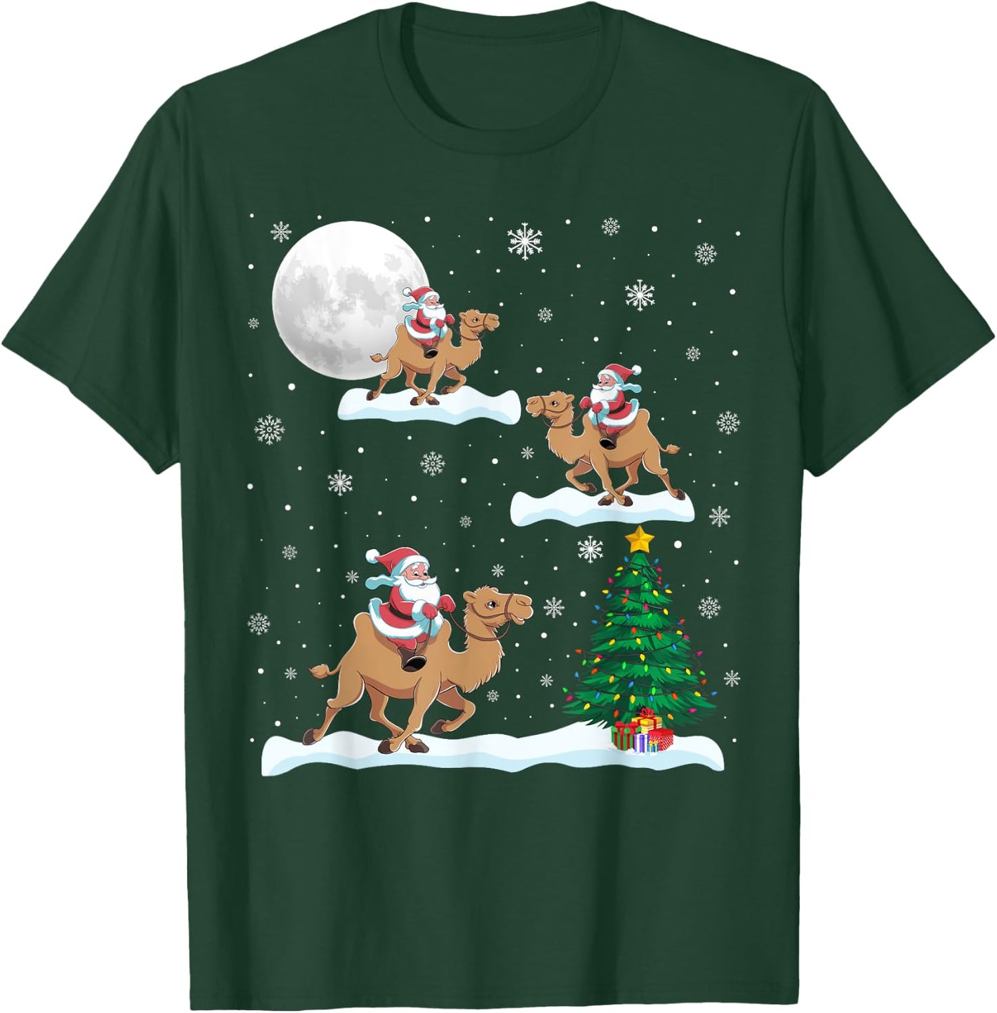 Funny Xmas Lighting Tree Santa Riding Camel Christmas T-Shirt - T-Shirt | Forest