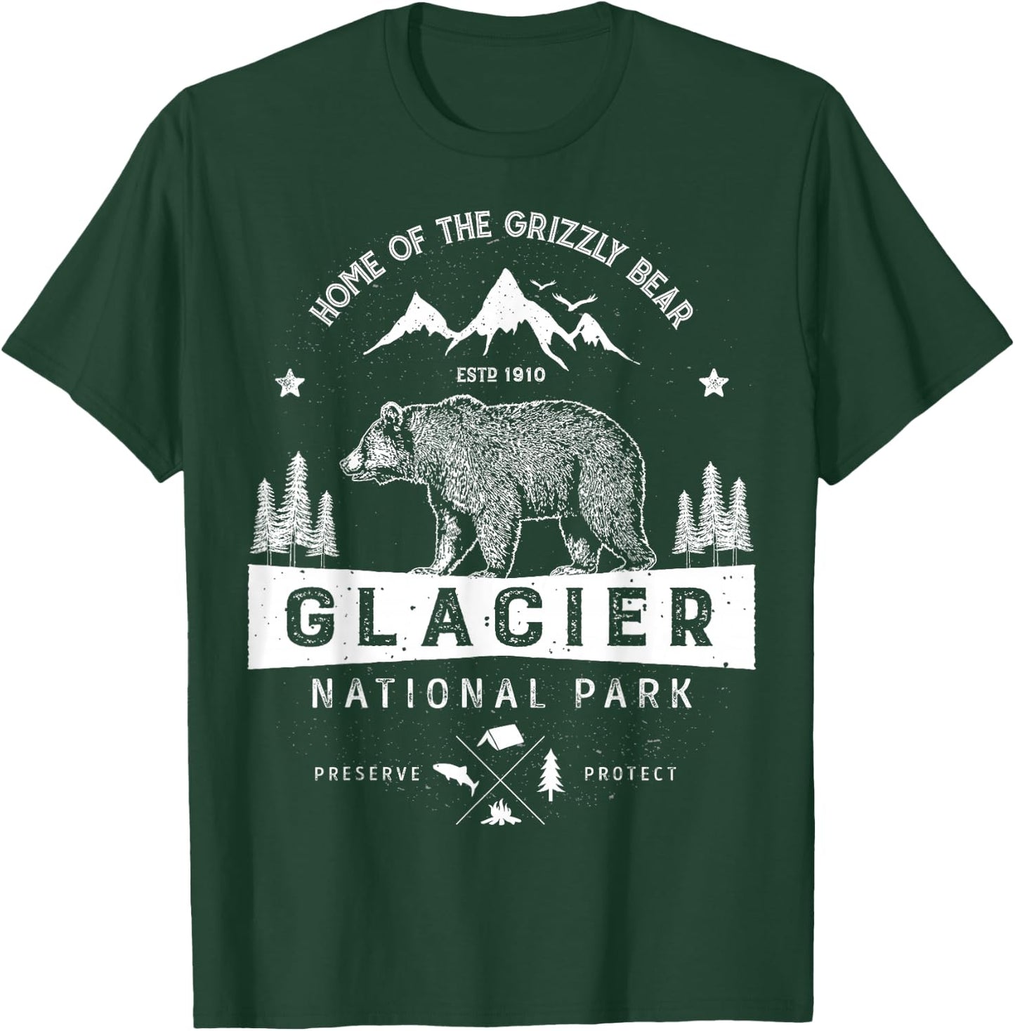 Glacier National Park T Shirt Vintage Montana Bear Men Women T-Shirt - T-Shirt | Forest