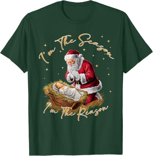 Retro I'm The Season I'm The Reason Santa Religious Xmas T-Shirt - T-Shirt | Forest