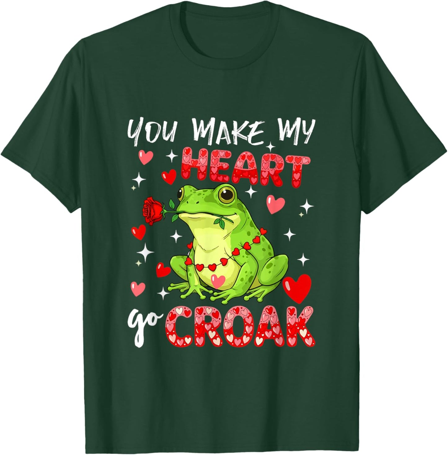 Make Heart Go Valentine's Day Cute Frog Sound Floral Rose T-Shirt - T-Shirt | Forest