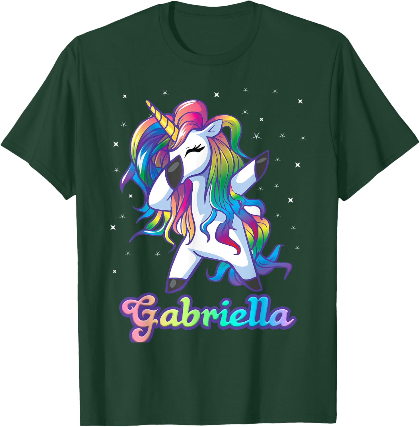 GABRIELLA Name Personalized Custom Rainbow Unicorn Dabbing T-Shirt - T-Shirt | Forest